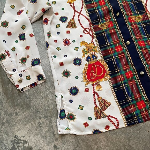 Vintage Chaus Korea Ornate Plaid Design Button Up Shirt Blouse Womens Large - Picture 5 of 11